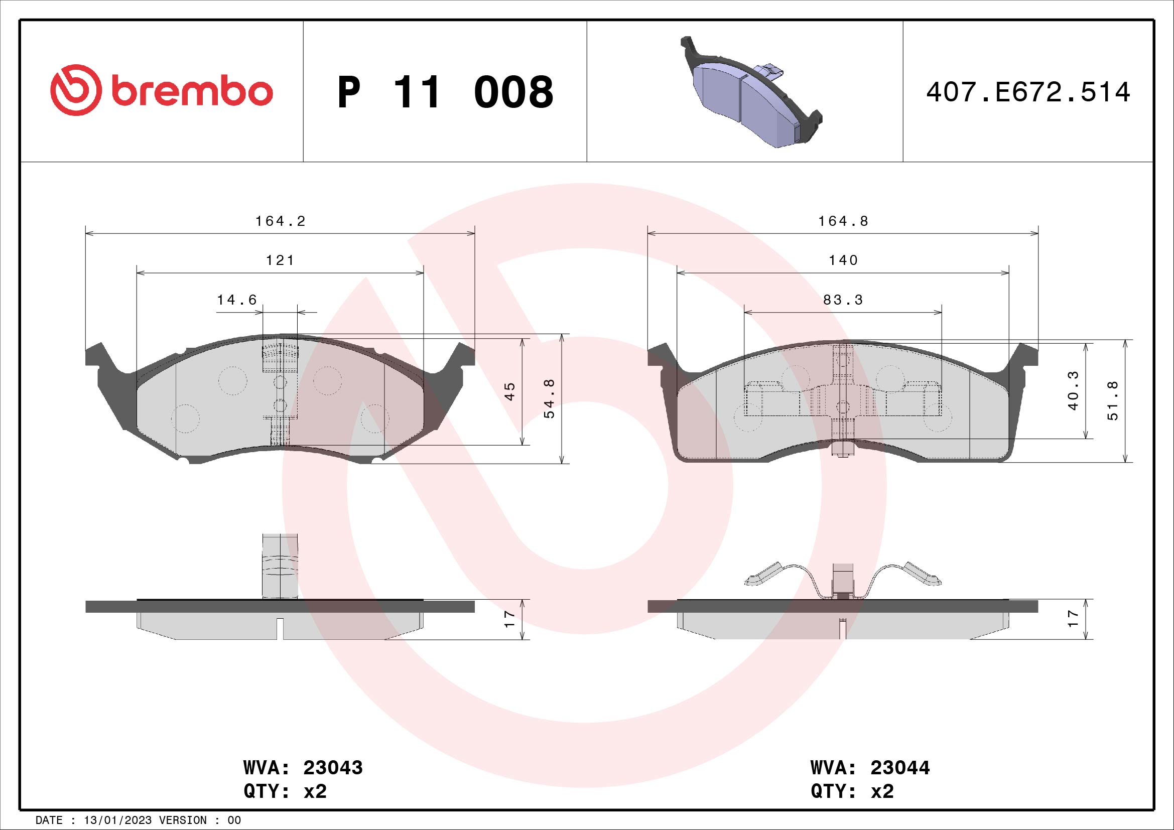 A.B.S. P 11 008 BREMBO Bremsbelagsatz, Scheibenbremse